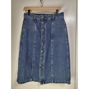 Old Navy Blue Button-Front Denim Midi Skirt